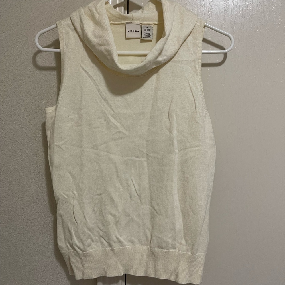 Merona Cream Sleeveless sweater cowl-neck Small, please read description